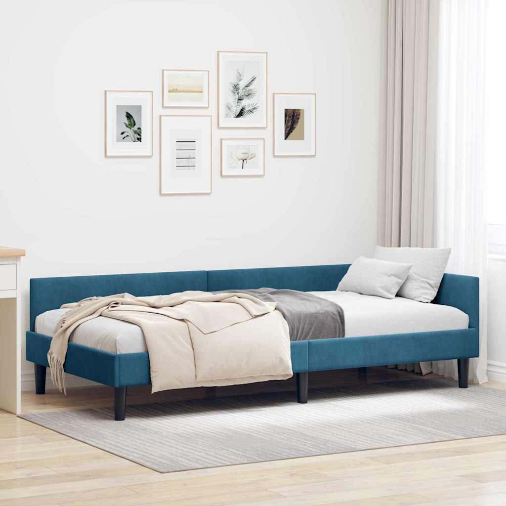 Hjørnesengramme med hovedgærde Blå 90 cm x 190 cm Fløjl