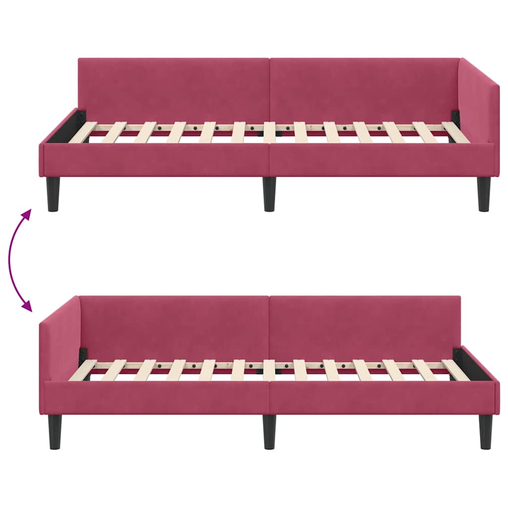 Hjørnesengramme med hovedgærde Vinrød 90 cm x 190 cm Fløjl