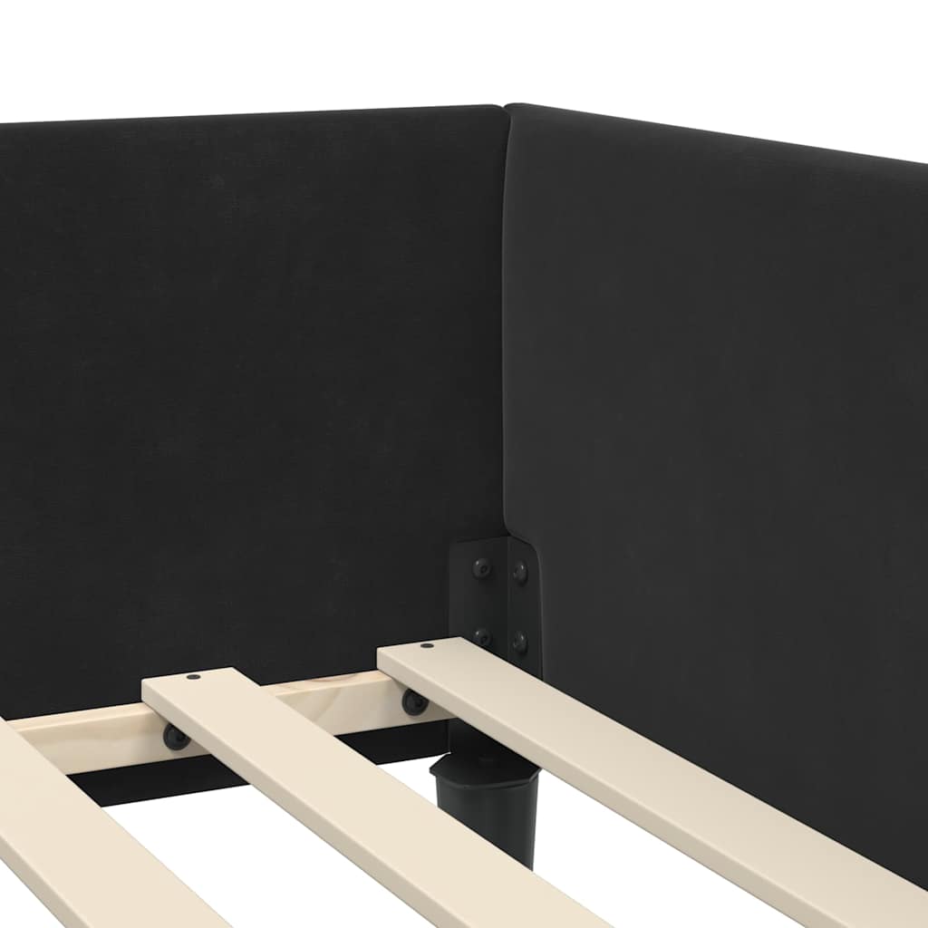 Hjørnesengramme med hovedgærde Sort 90 cm x 190 cm Fløjl