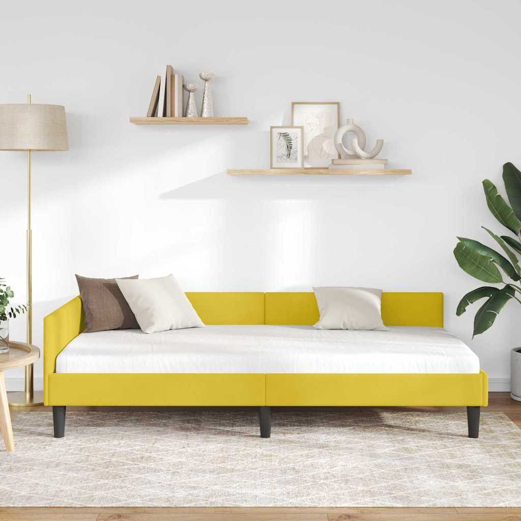 Hjørnesengramme med hovedgærde Gul 90 cm x 190 cm Fløjl