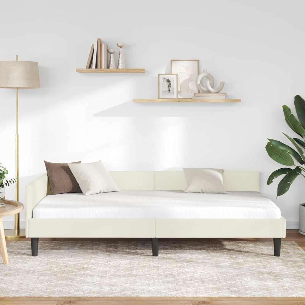 Hjørnesengramme med hovedgærde Creme 90 cm x 190 cm Fløjl