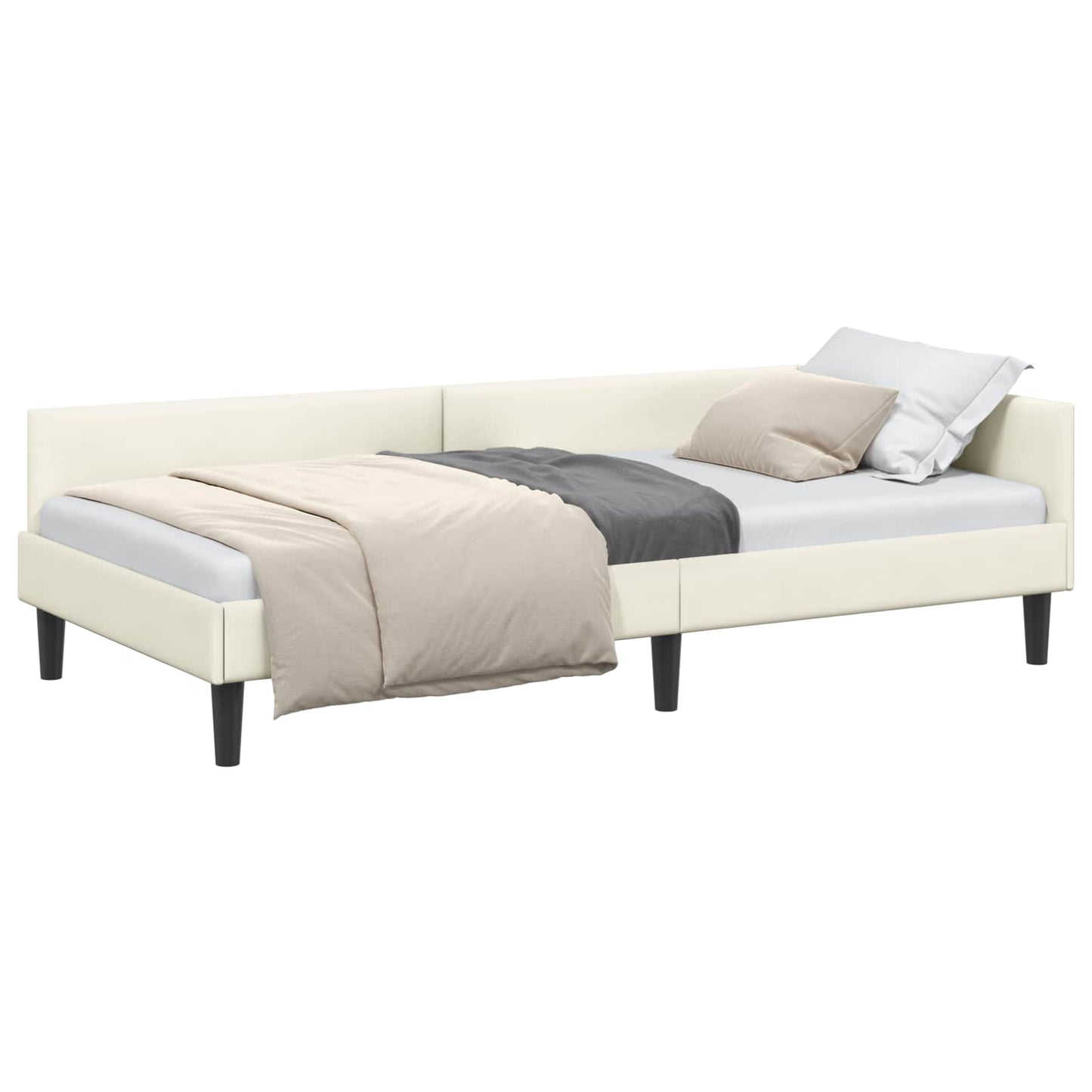 Hjørnesengramme med hovedgærde Creme 90 cm x 190 cm Fløjl
