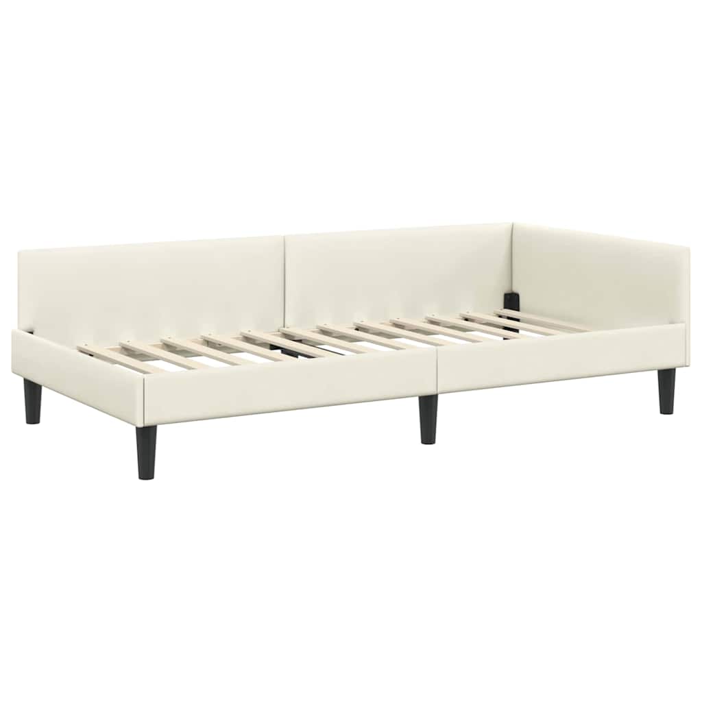 Hjørnesengramme med hovedgærde Creme 90 cm x 190 cm Fløjl