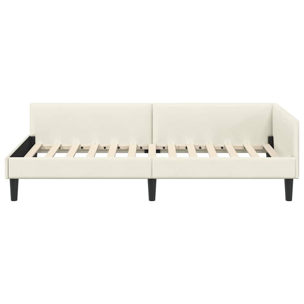 Hjørnesengramme med hovedgærde Creme 90 cm x 190 cm Fløjl