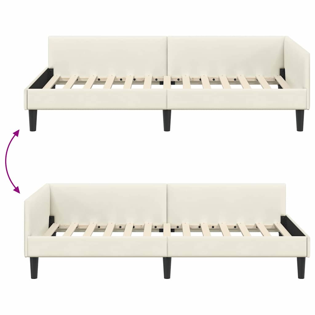 Hjørnesengramme med hovedgærde Creme 90 cm x 190 cm Fløjl