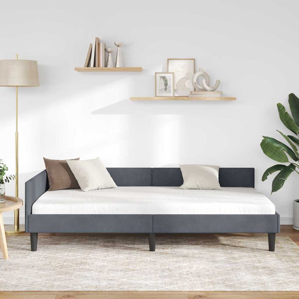 Hjørnesengramme med hovedgærde Mørkegrå 90 cm x 200 cm Fløjl