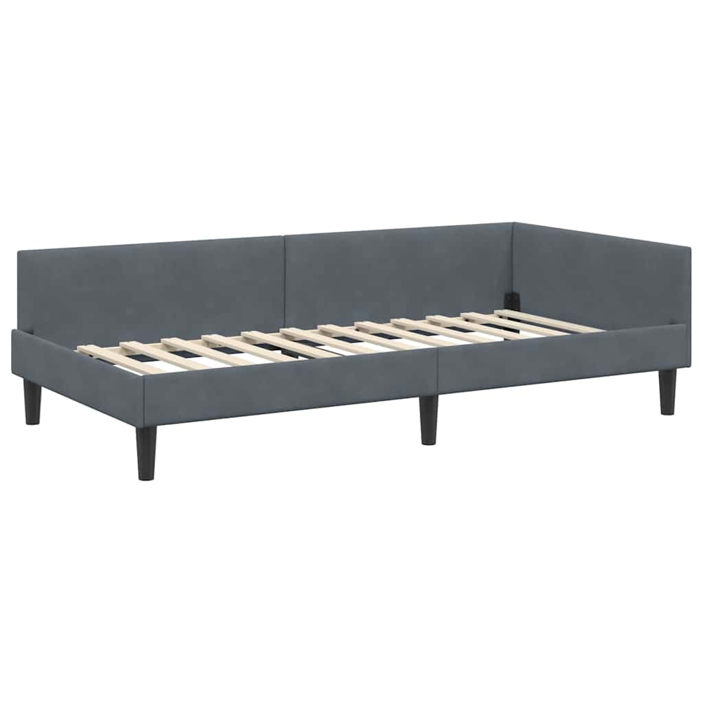 Hjørnesengramme med hovedgærde Mørkegrå 90 cm x 200 cm Fløjl