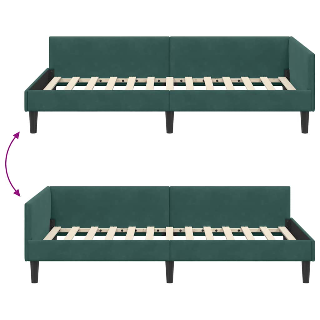 Hjørnesengramme med hovedgærde Mørkegrøn 90 cm x 200 cm Fløjl