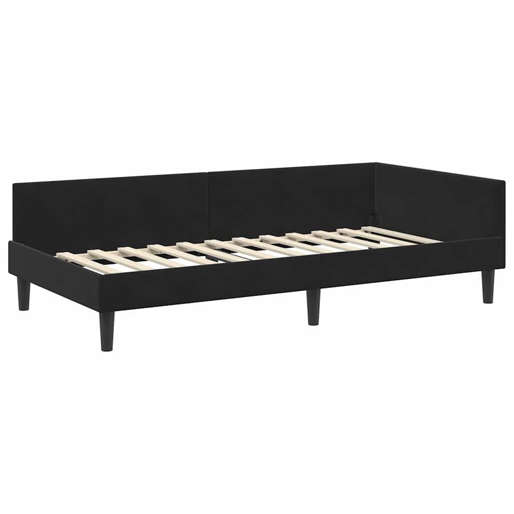 Hjørnesengramme med hovedgærde Sort 90 cm x 200 cm Fløjl