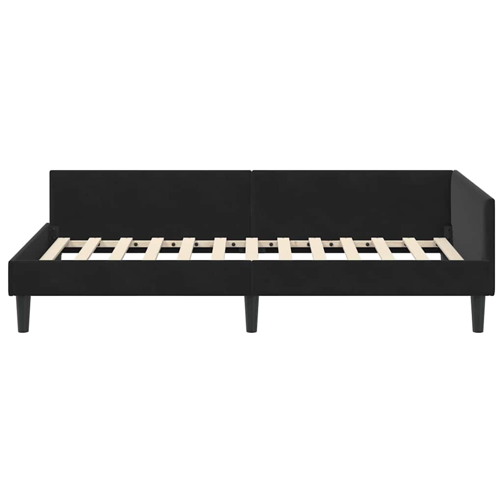 Hjørnesengramme med hovedgærde Sort 90 cm x 200 cm Fløjl