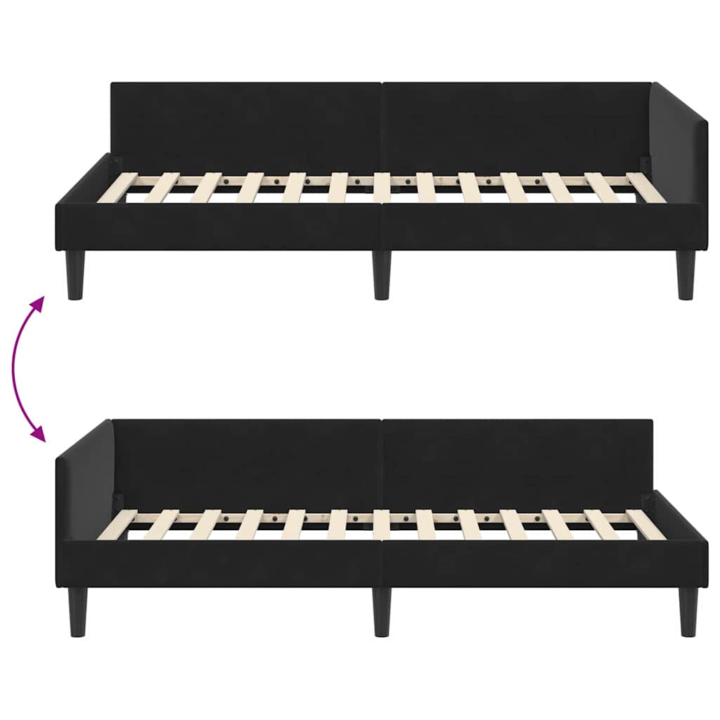 Hjørnesengramme med hovedgærde Sort 90 cm x 200 cm Fløjl