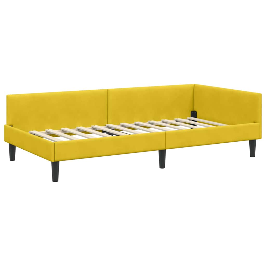 Hjørnesengramme med hovedgærde Gul 90 cm x 200 cm Fløjl