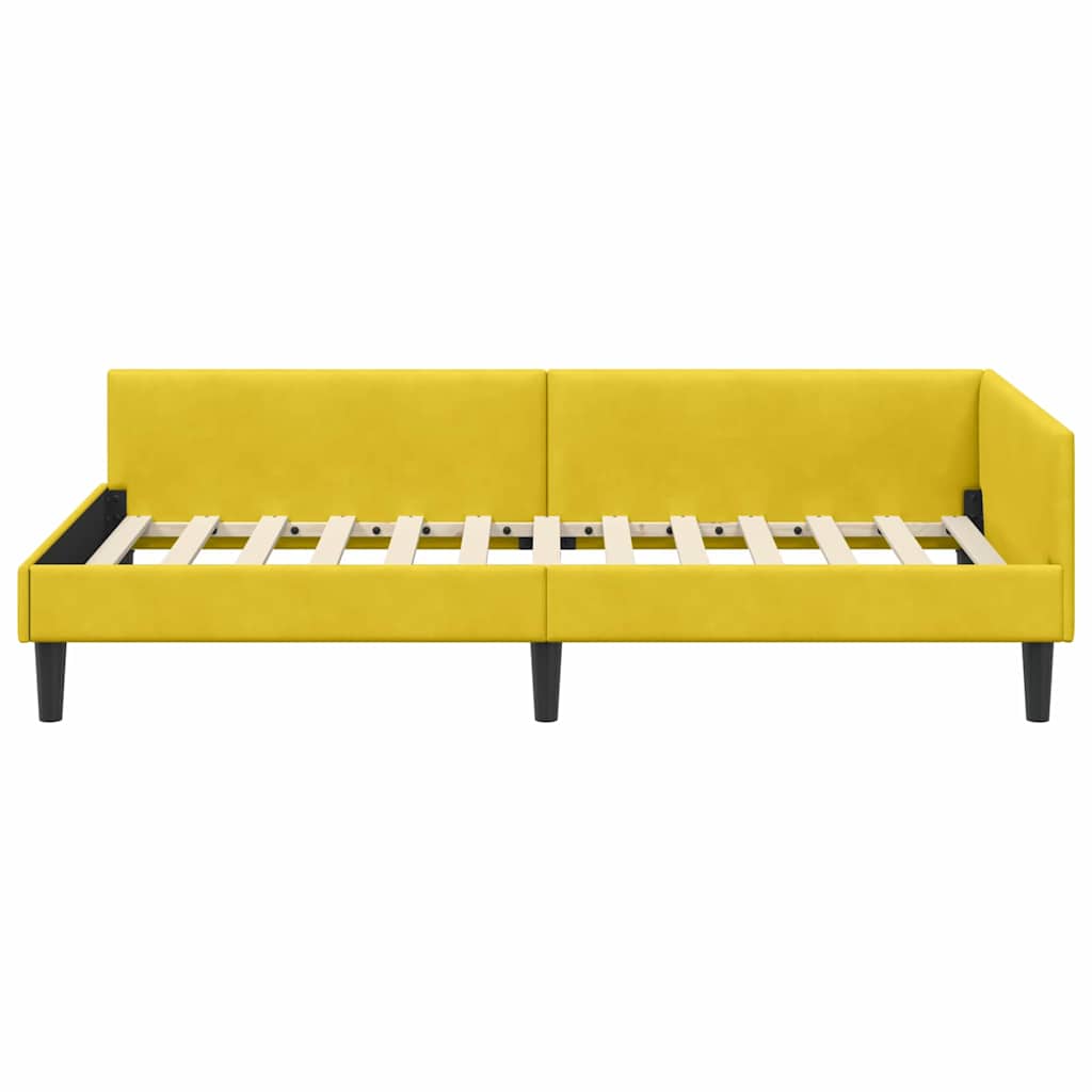 Hjørnesengramme med hovedgærde Gul 90 cm x 200 cm Fløjl