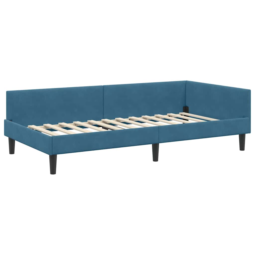 Hjørnesengramme med hovedgærde Blå 100 cm x 200 cm Fløjl