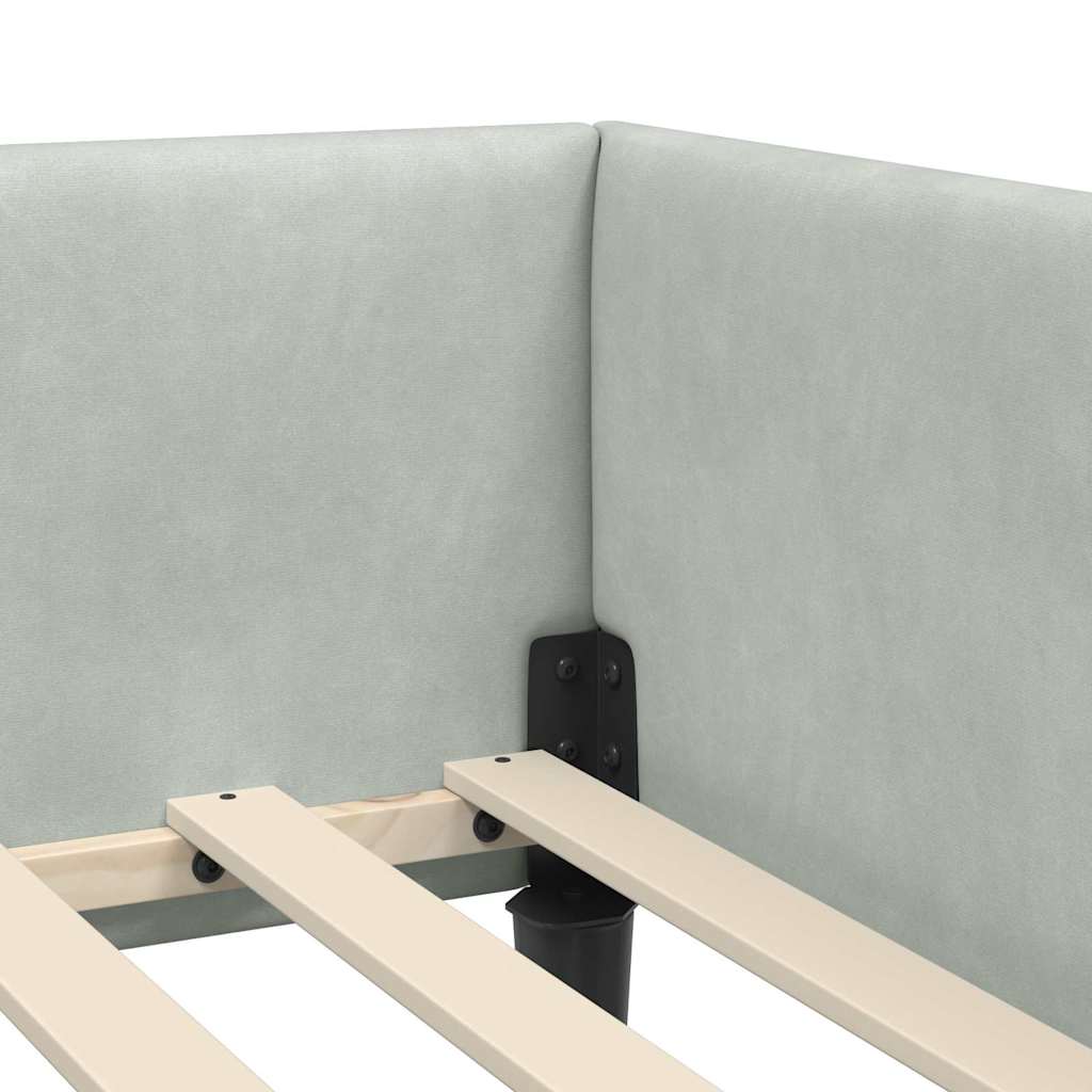 Hjørnesengramme med hovedgærde Lysegrå 100 cm x 200 cm Fløjl