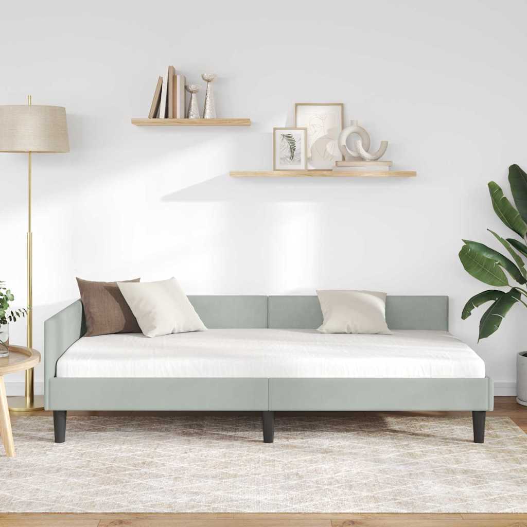 Hjørnesengramme med hovedgærde Lysegrå 100 cm x 200 cm Fløjl