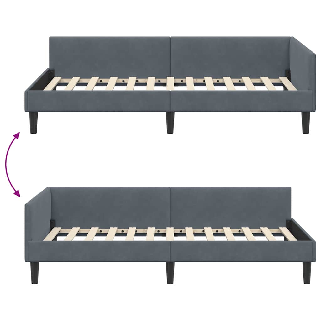Hjørnesengramme med hovedgærde Mørkegrå 100 cm x 200 cm Fløjl