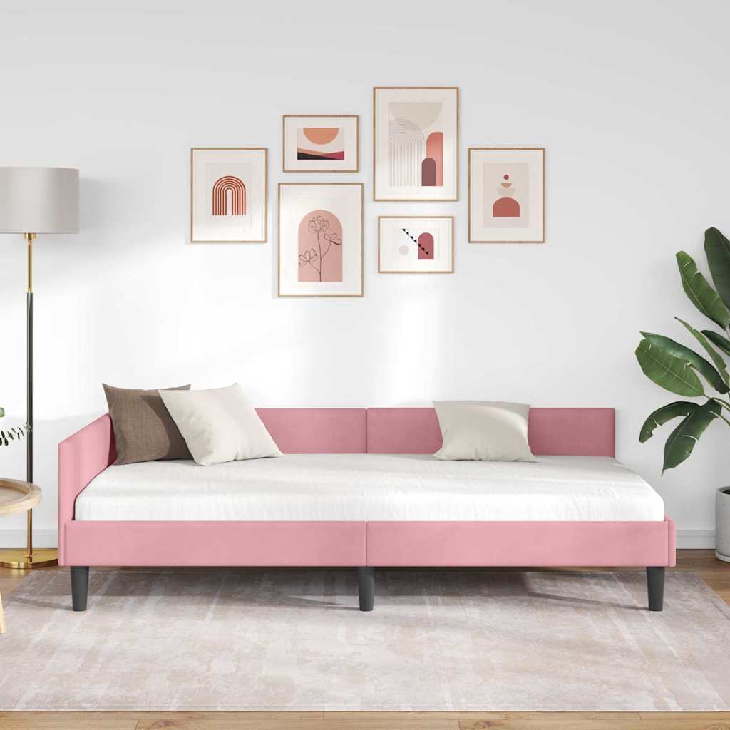 Hjørnesengramme med hovedgærde Lyserød 100 cm x 200 cm Fløjl