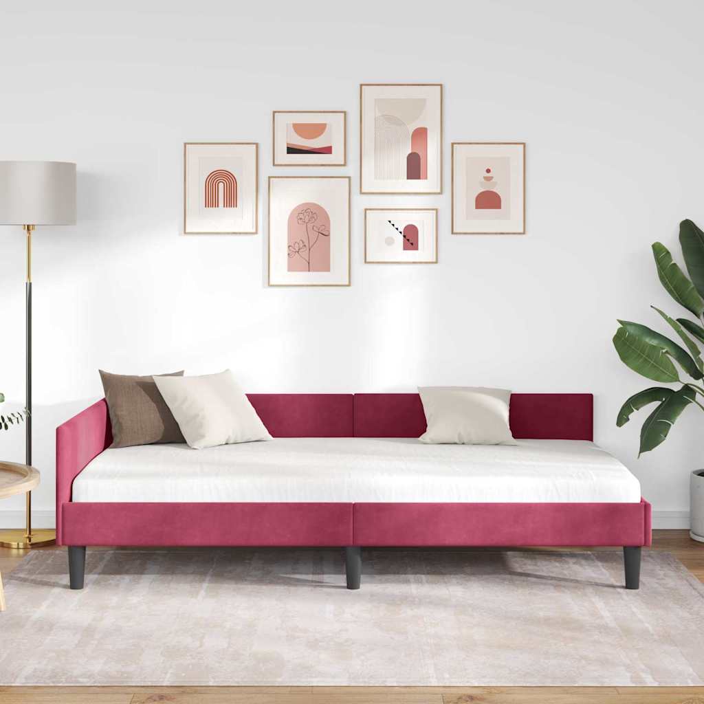 Hjørnesengramme med hovedgærde Vinrød 100 cm x 200 cm Fløjl