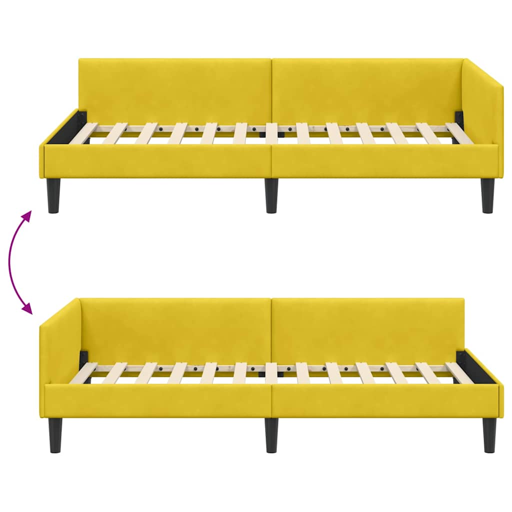Hjørnesengramme med hovedgærde Gul 100 cm x 200 cm Fløjl