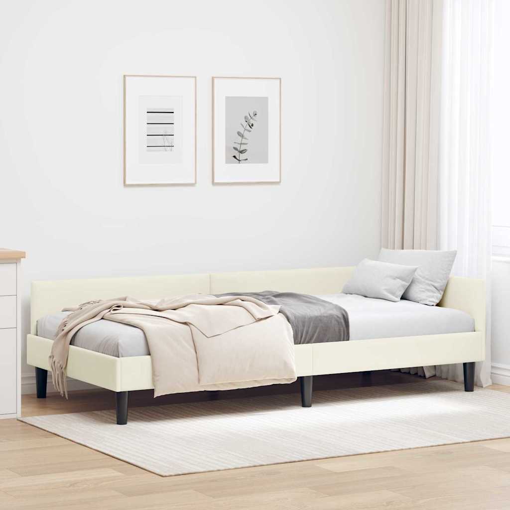 Hjørnesengramme med hovedgærde Creme 100 cm x 200 cm Fløjl