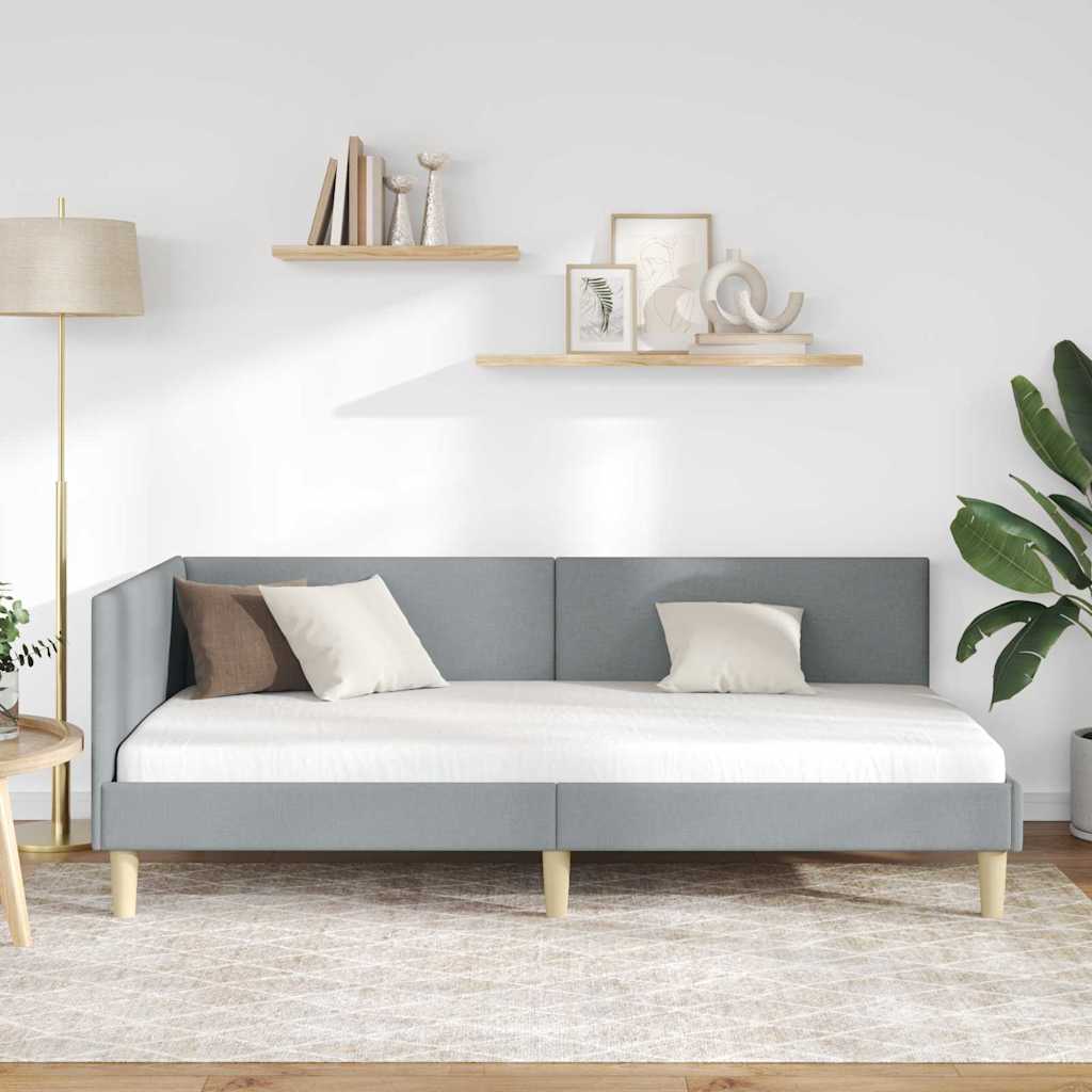 Hjørnesengramme Lysegrå 90 cm x 190 cm Stof og krydsfiner