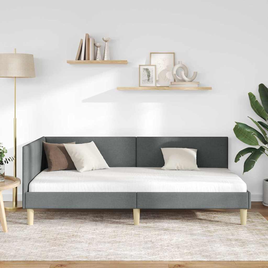 Hjørnesengramme Mørkegrå 90 cm x 190 cm Stof og krydsfiner