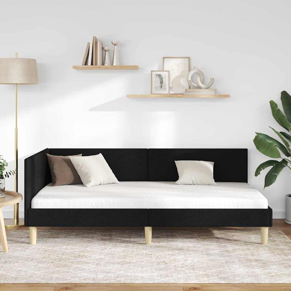 Hjørnesengramme Sort 90 cm x 190 cm Stof og krydsfiner