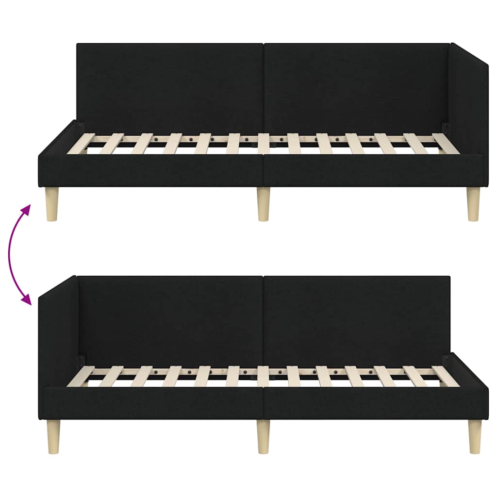 Hjørnesengramme Sort 90 cm x 190 cm Stof og krydsfiner