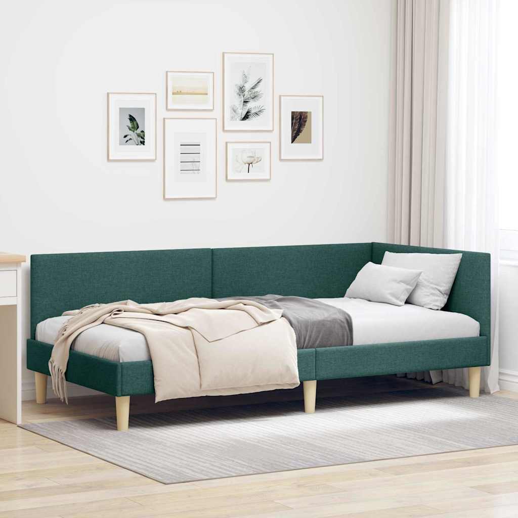 Hjørnesengramme Mørkegrøn 90 cm x 200 cm Stof og krydsfiner