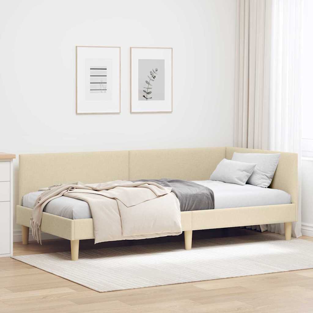 Hjørnesengramme Creme 90 cm x 200 cm Stof og krydsfiner