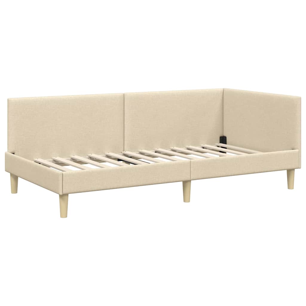 Hjørnesengramme Creme 90 cm x 200 cm Stof og krydsfiner