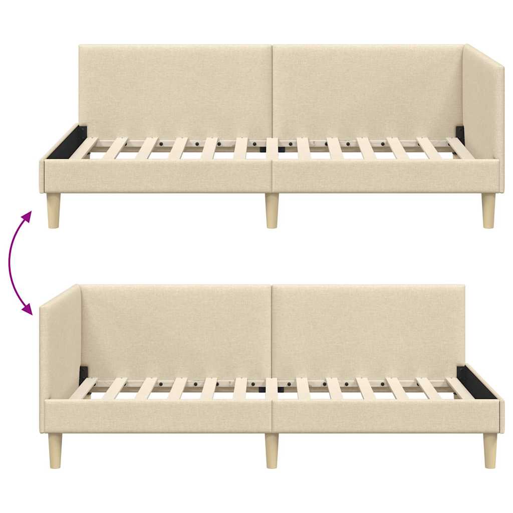 Hjørnesengramme Creme 90 cm x 200 cm Stof og krydsfiner