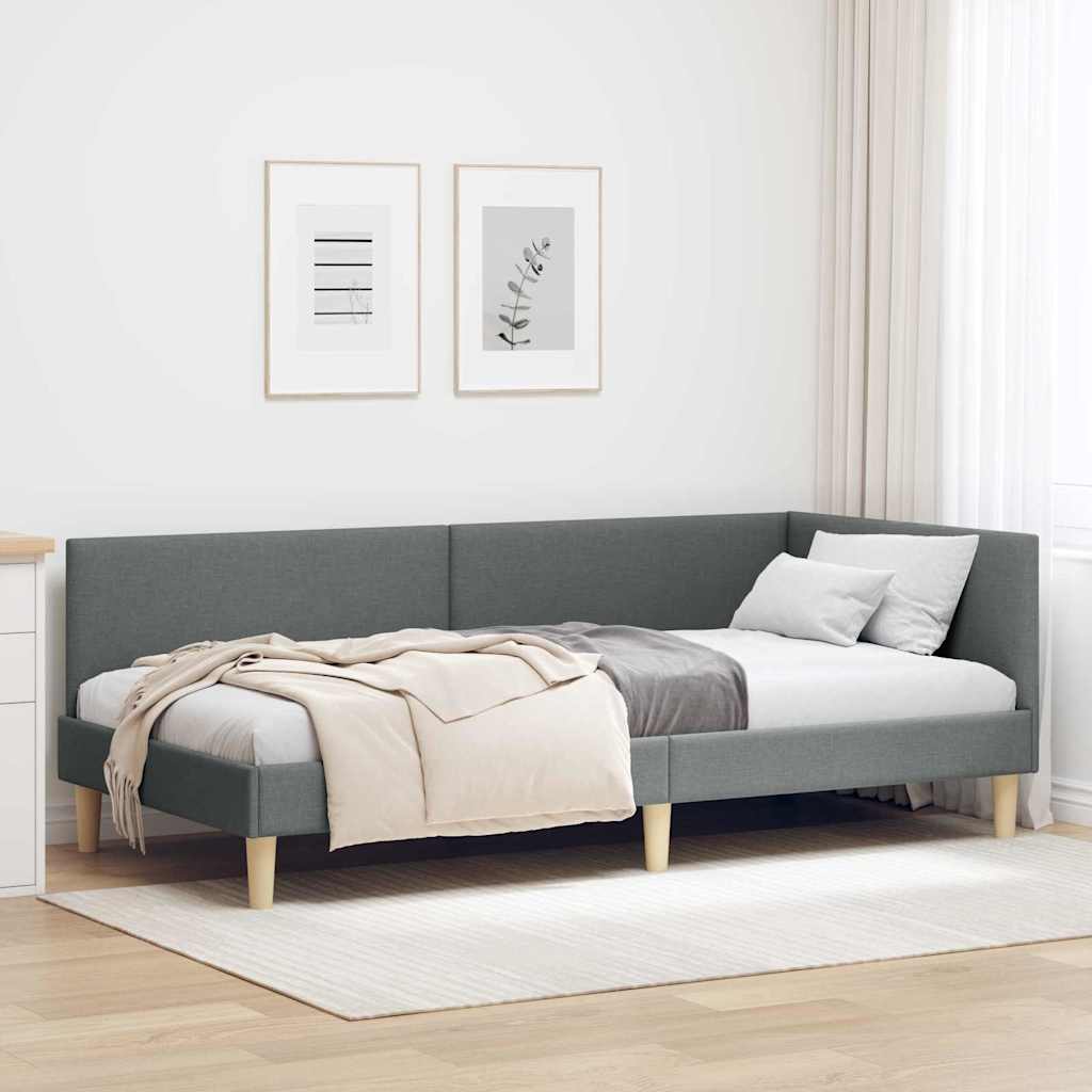 Hjørnesengramme Mørkegrå 100 cm x 200 cm Stof og krydsfiner