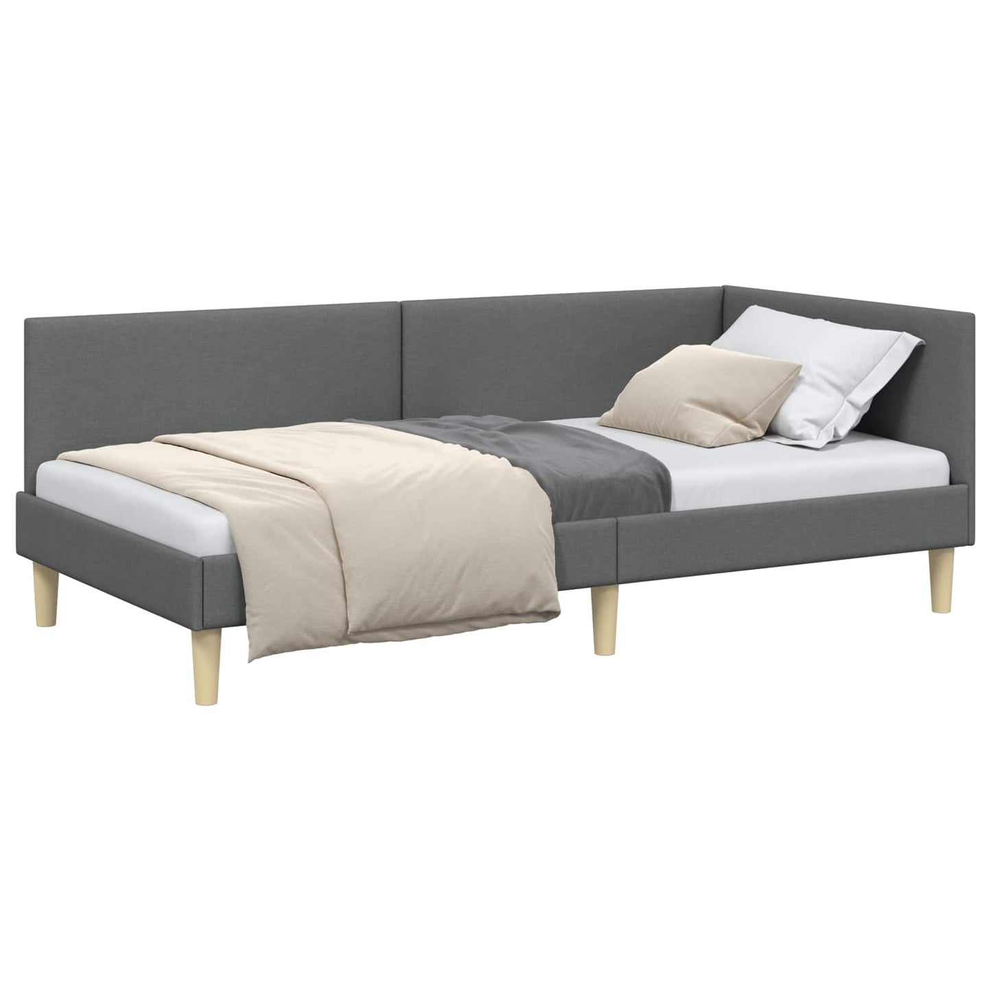 Hjørnesengramme Mørkegrå 100 cm x 200 cm Stof og krydsfiner