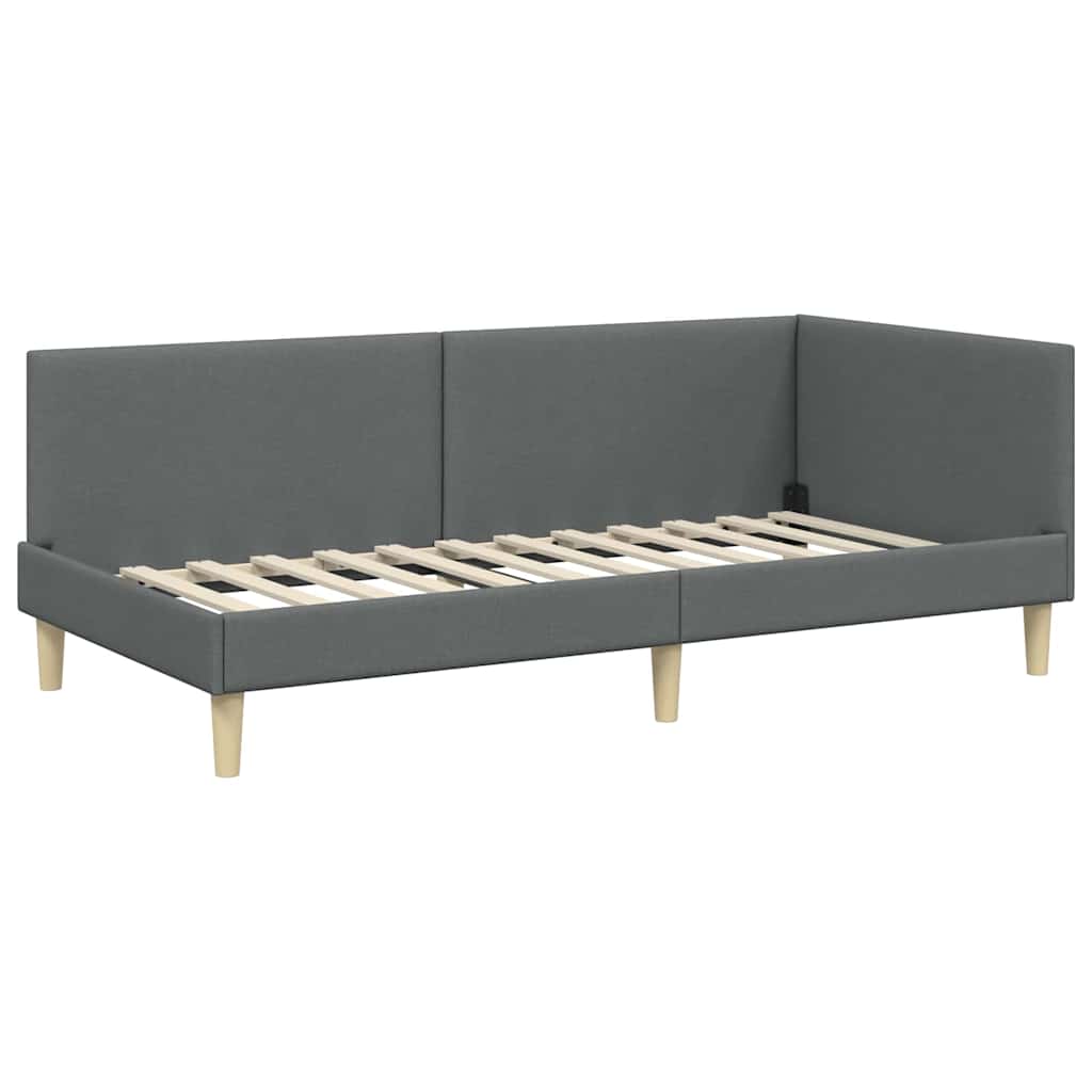 Hjørnesengramme Mørkegrå 100 cm x 200 cm Stof og krydsfiner