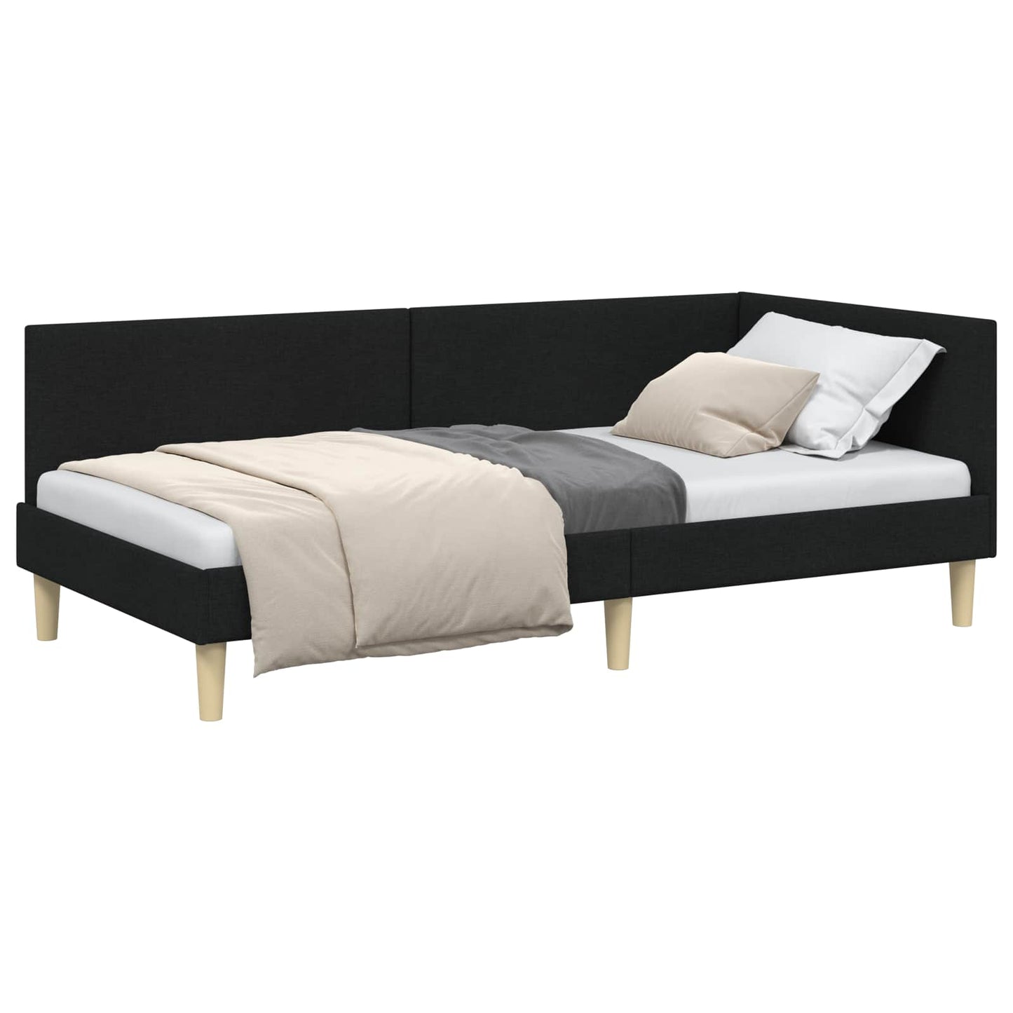 Hjørnesengramme Sort 100 cm x 200 cm Stof og krydsfiner