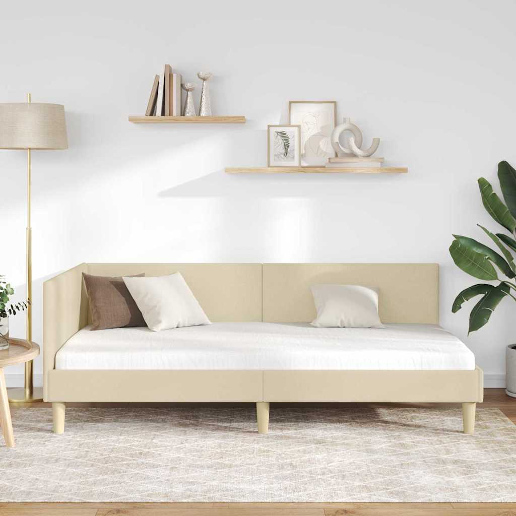 Hjørnesengramme Creme 100 cm x 200 cm Stof og krydsfiner