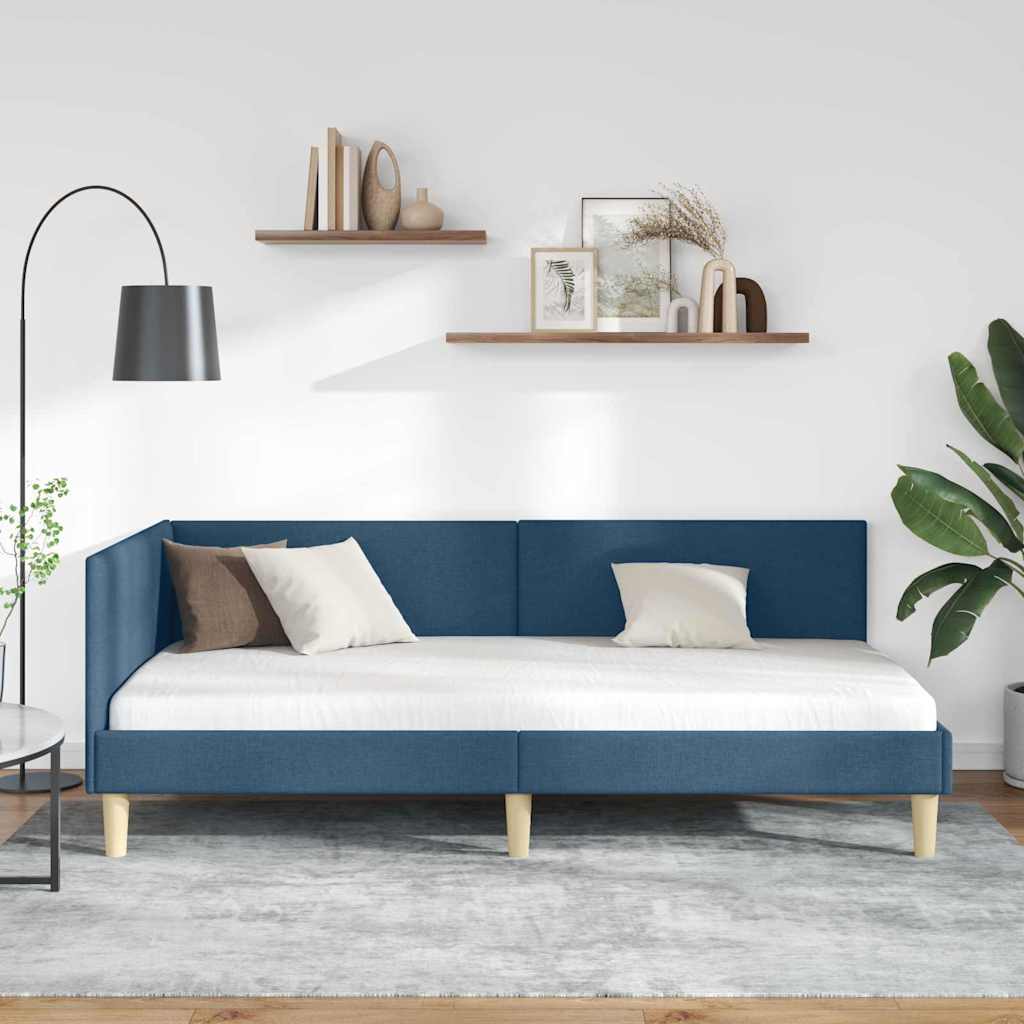 Hjørnesengramme Blå 100 cm x 200 cm Stof og krydsfiner