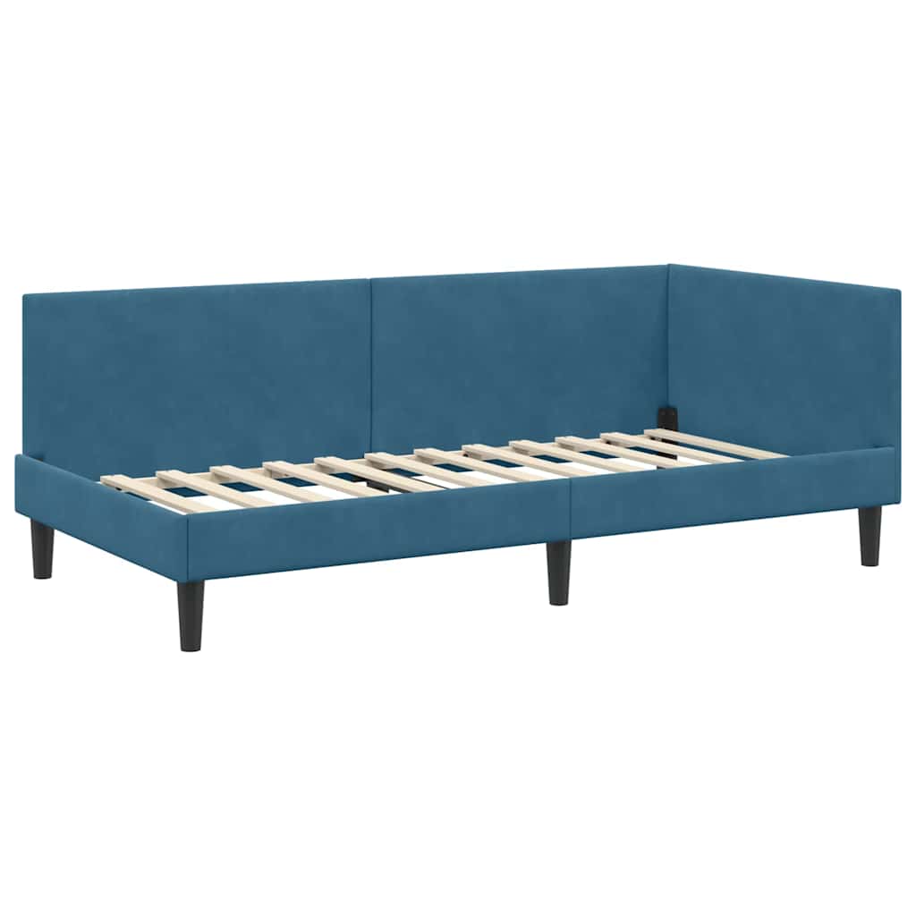 Hjørnesengramme med hovedgærde Blå 80 cm x 200 cm Fløjl