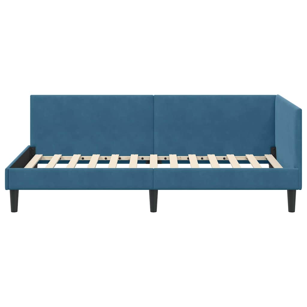Hjørnesengramme med hovedgærde Blå 80 cm x 200 cm Fløjl