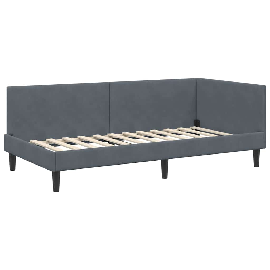 Hjørnesengramme med hovedgærde Mørkegrå 80 cm x 200 cm Fløjl