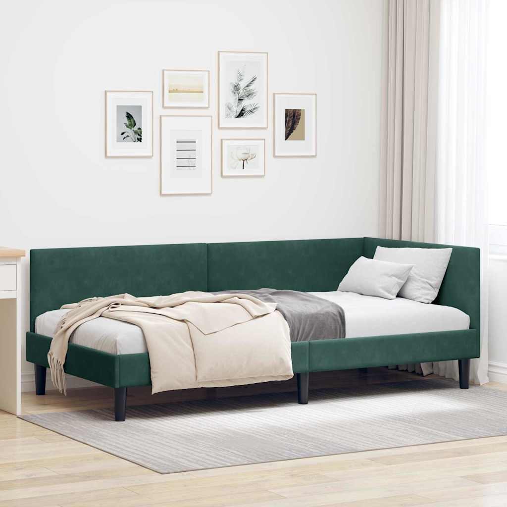 Hjørnesengramme med hovedgærde Mørkegrøn 80 cm x 200 cm Fløjl