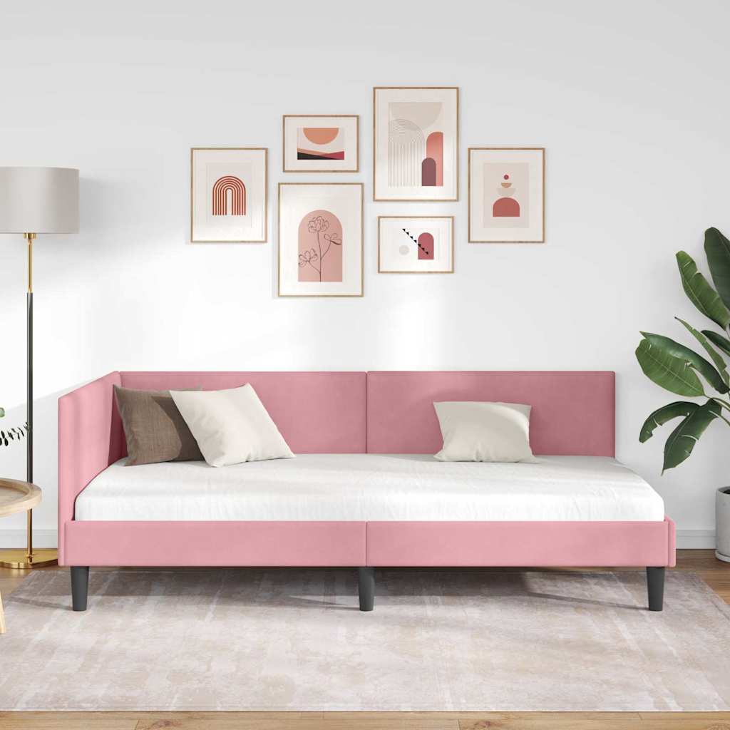 Hjørnesengramme med hovedgærde Lyserød 80 cm x 200 cm Fløjl