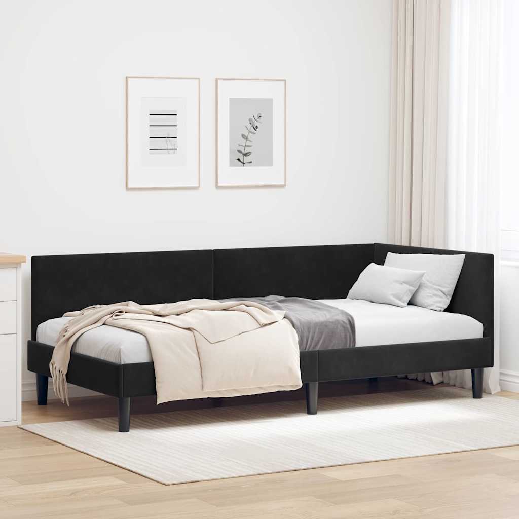 Hjørnesengramme med hovedgærde Sort 80 cm x 200 cm Fløjl