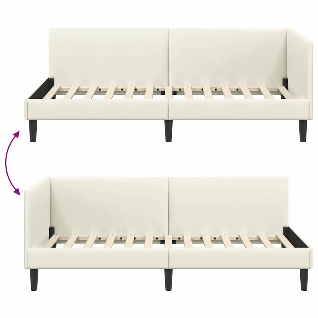 Hjørnesengramme med hovedgærde Creme 80 cm x 200 cm Fløjl