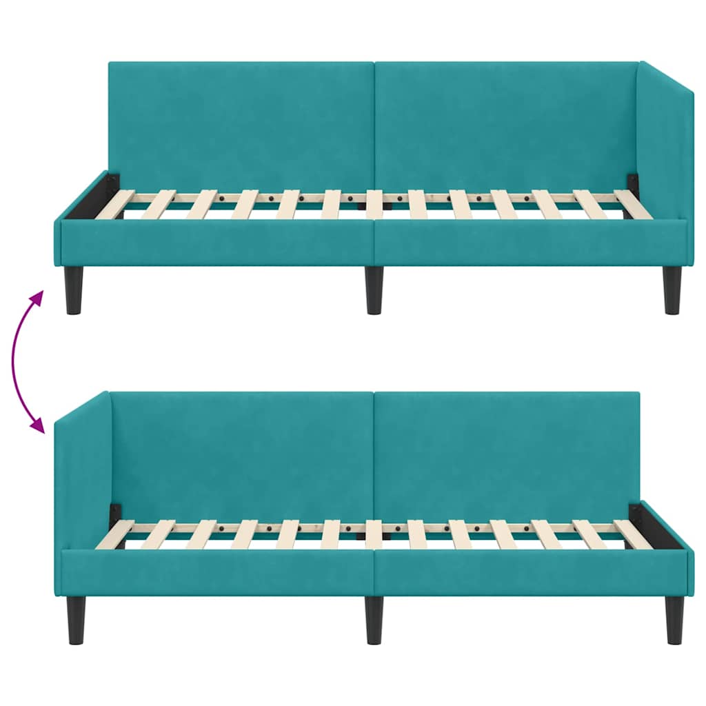 Hjørnesengramme med hovedgærde Turkis 80 cm x 200 cm Fløjl