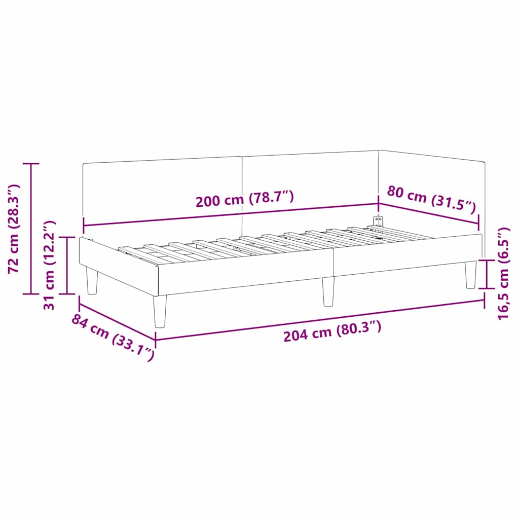 Hjørnesengramme med hovedgærde Turkis 80 cm x 200 cm Fløjl
