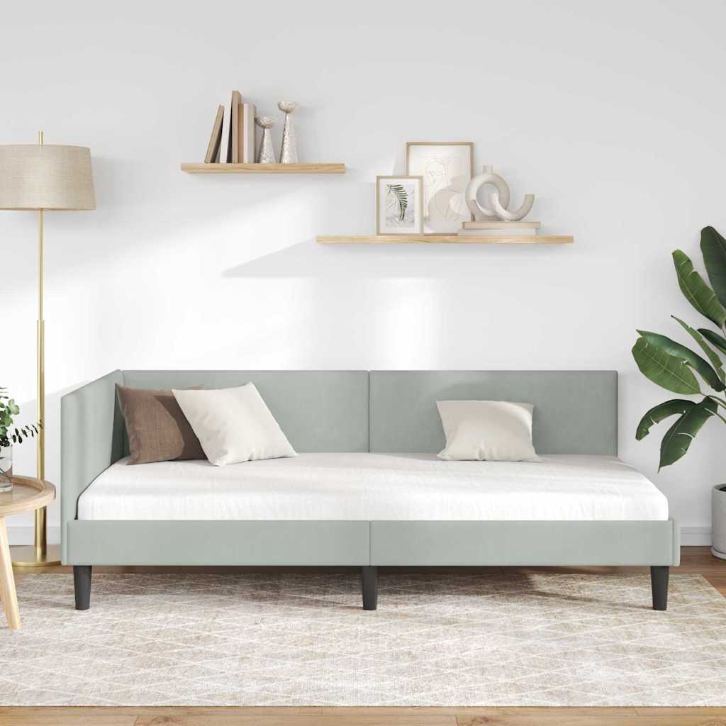Hjørnesengramme med hovedgærde Lysegrå 90 cm x 190 cm Fløjl