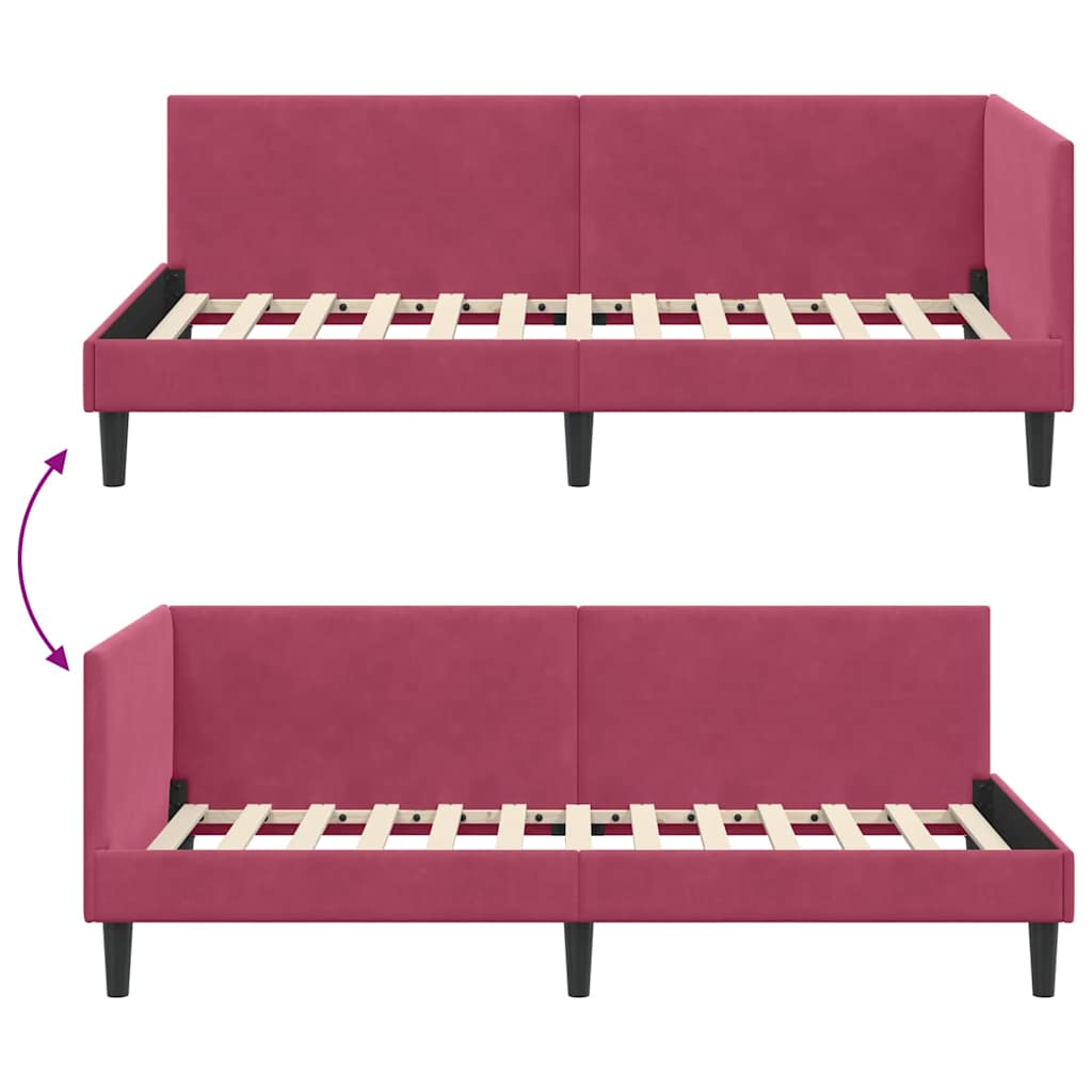 Hjørnesengramme med hovedgærde Vinrød 90 cm x 190 cm Fløjl
